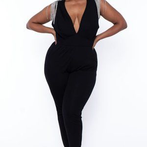 Curvy Sense Plus Size Stud Epaulette Jumpsuit - 4X, black
